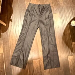 Black faux leather long wide leg pant.